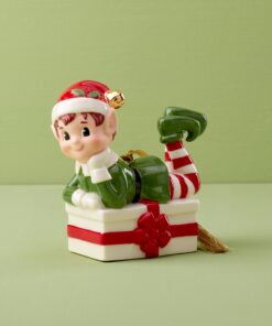 Christmas Elf Sitting On Present Ornament